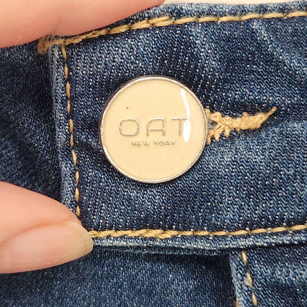 Oat New York Dark Wash Wide Leg Jeans Stretch 5 Pocket Wide Cuff Hem Size 12/31 - Picture 6 of 10